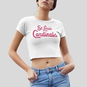 NEW St Louis Cardinals Script Wordmark Form Fit Crop Top Shirt WHITE